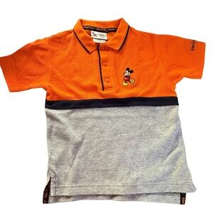Y2K Disney World Mickey Mouse Boys XS Embroidered Colorblock Waffle Knit Polo